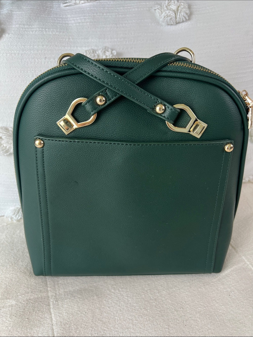 Miztique Dark Green Structured Backpack with Gold Hardware, convertible